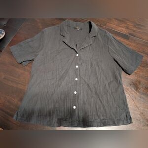 Quince 100% Organic Cotton Gauze Short Sleeve Shirt, Women's Small, Black